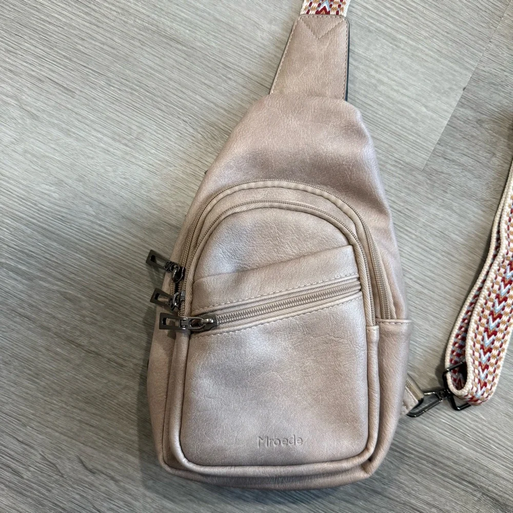 Beige Sling Bag with Colorful Strap